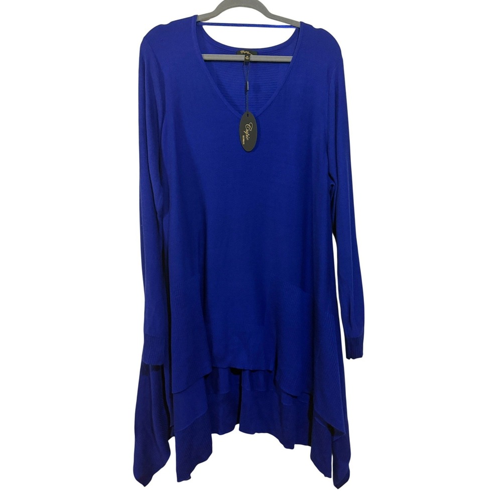 Cupio Tunic‎ Top Women 2X Blue V-Neck Long Sleeve Flowy Resortwear